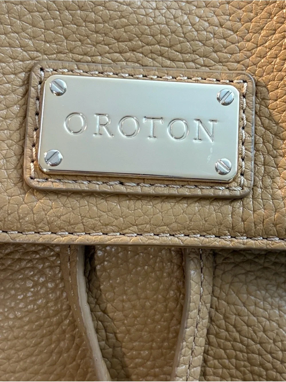 Oroton Tan Pebble Leather Dylan Medium Backpack